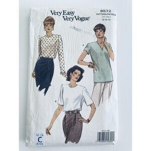 Vintage 90s Very Easy VOGUE 8572 Blouse Tops V-Neck SEWING PATTERN Sz 8-12 CUT
